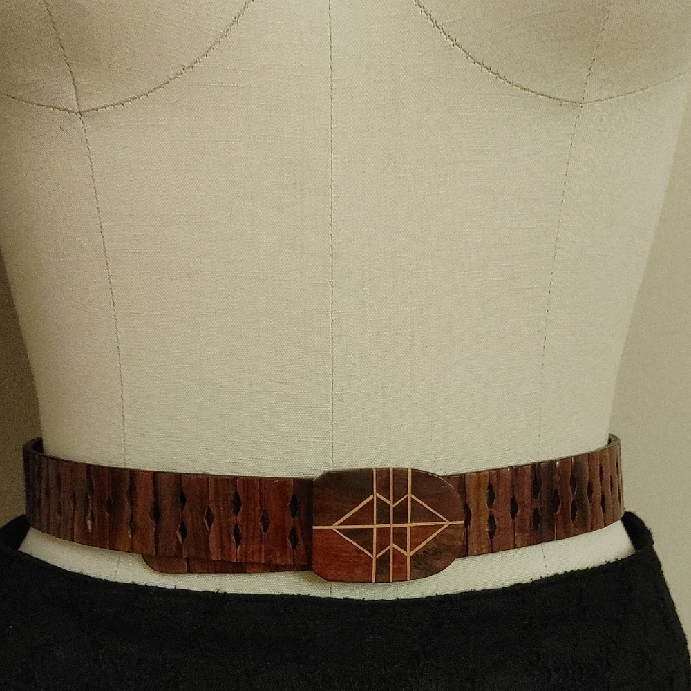 Wooden Articulated Belt w Buckle Wooden Inlay Work Size XS to S